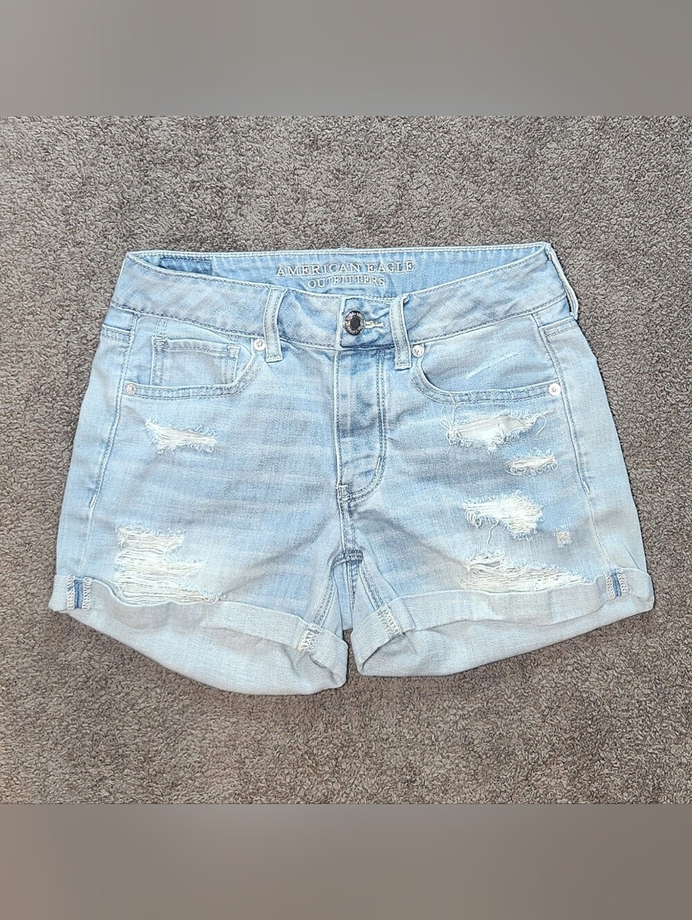 Light Wash Destroy American Eagle Outfitters Tomgirl Denim Shorts
